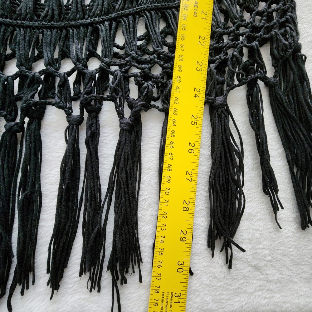 Crochet Fringe Poncho Top 1X 2X Black Open Knit Witchy Festival Whimsigoth Goth - Picture 8 of 12